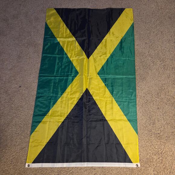Jamaica National Flag 5x3 FT Black Green Gold Banner with Grommets - Picture 10 of 10